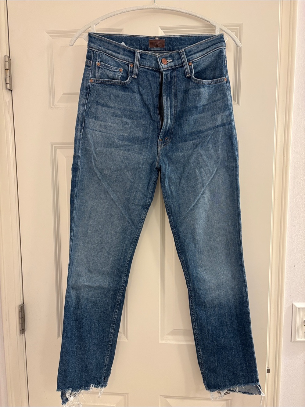 MOTHER Cropped Ankle Straight-Leg Blue Denim Jeans